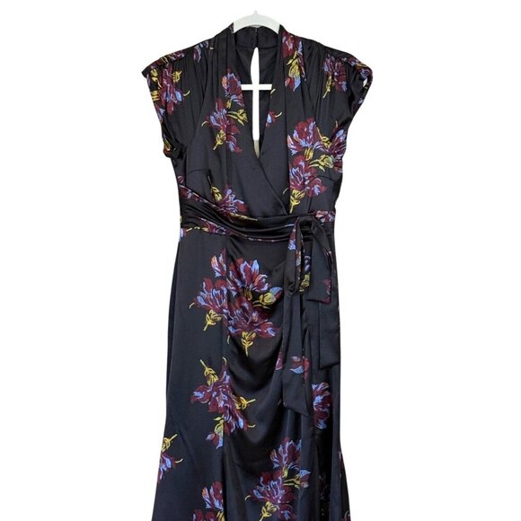 Cinq a Sept Women's Neila Silk Floral Tie Waist Midi Dress Black Blue Size 2 - Picture 5 of 9